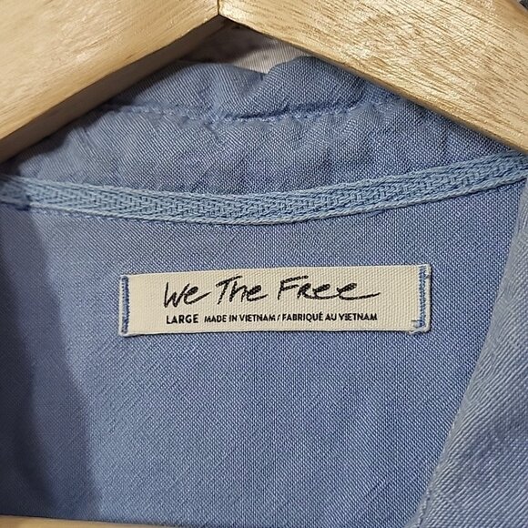 Free People We The Free Denim Chambray Shirt M Oversized Shacket Long Sleeve - Picture 4 of 8